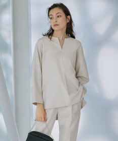 ICB 【洗える・WEB限定カラーあり】 ウールミルドサキソニー キーネックブラウス