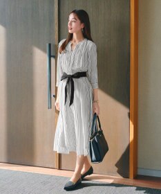 Tiaclasse 【2WAY・洗える】バンドカラーストライプリボンワンピース