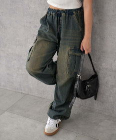 WEGO 【XS～Mサイズ展開/ウエストゴム 】デニムイージーパラシュートカーゴパンツ