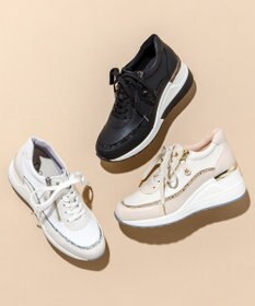 Dominic3 ヒールアップ グリッタートリム サイドジップスニーカー