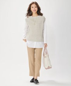 J.PRESS LADIES 【洗える】ポリエステルレーヨンマイクロギャバストレッチ テーパード パンツ