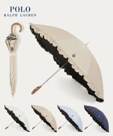 MOONBAT 【WEB限定/遮光率100%/遮熱/UV】POLO RALPH LAUREN（ポロ ラルフローレン）晴雨兼用日傘 ワンポイント ポロベア刺繍 フリル 長傘