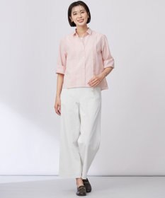 J.PRESS LADIES 【洗える・接触冷感・UVケア・吸水速乾・防透け】麻シェルドライ ワイドストレート マリン パンツ