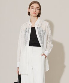 ICB 【洗える】 ストライプラッセルレース シャツ