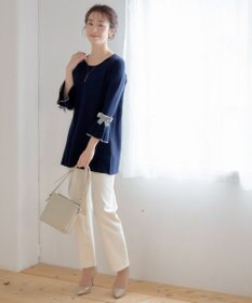 Tiaclasse L 【洗える】ミラノリブ編みのフレア袖ニットチュニック