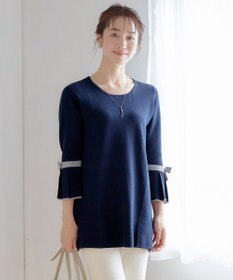 Tiaclasse L 【洗える】ミラノリブ編みのフレア袖ニットチュニック