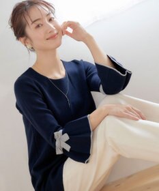 Tiaclasse L 【洗える】ミラノリブ編みのフレア袖ニットチュニック