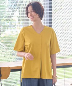 自由区 【洗える・XSサイズあり】シアーコンビバックプリーツ カットソー