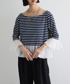 Green Parks 異素材ボーダーペプラムカットソー