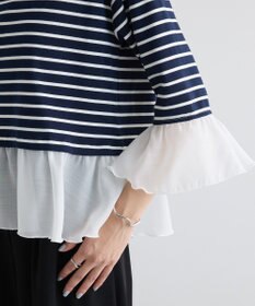Green Parks 異素材ボーダーペプラムカットソー