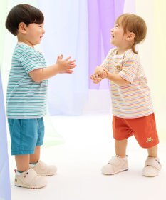 MIKI HOUSE HOT BISCUITS 【70-120cm】 みじんボーダー ワンポイント刺繍 半袖Tシャツ