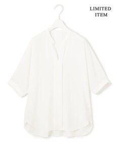 ICB 【人気のため新色追加・WEB限定・接触冷感・UVケア・速乾・洗える】BackSatinAmunzen 5分袖キーネックブラウス