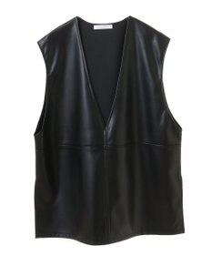 Green Parks フェイクレザーＶネックベスト
