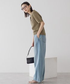 AMERICAN HOLIC 衿付きメッシュ編み半袖ニットプルオーバー