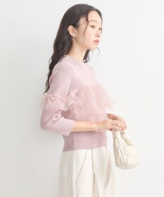 earth music&ecology 胸元チュールドッキングニットプルオーバー