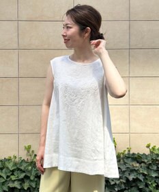 UNFILO 【撥水】レーヨン麻ライト刺繍ブラウス