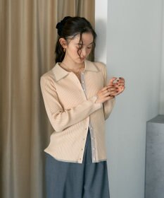 earth music&ecology バイカラートリムロングニットカーディガン