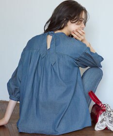 23区 【SLOW/一部店舗限定】ライトオンス デニム バックリボン ブラウス