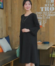 Tiaclasse シフォンフレア袖スポンジニットワンピース