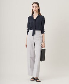 ICB L 【UVケア・速乾・接触冷感・洗える】BackSatinAmunzen 配色ボウタイブラウス