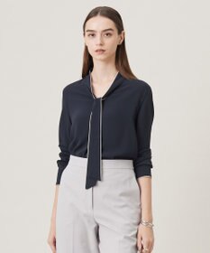 ICB L 【UVケア・速乾・接触冷感・洗える】BackSatinAmunzen 配色ボウタイブラウス