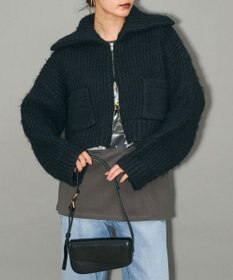 Green Parks フロントジップビックカラーニットブルゾン