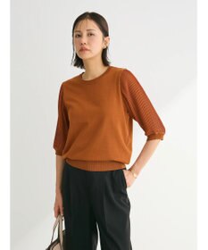 Green Parks 袖プリーツドッキング５分袖ニットプルオーバー