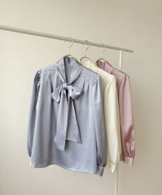 Feroux 【洗える】サテン ボウタイブラウス