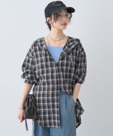 earth music&ecology フーディーチェックシャツ