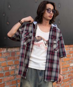 WEGO 【ユニセックス着用ITEM/MLサイズ展開】オンブレチェックフードシャツ（SS）