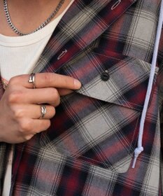 WEGO 【ユニセックス着用ITEM/MLサイズ展開】オンブレチェックフードシャツ（SS）