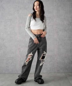 WEGO ヴィンテージウォッシュダメージデニムパンツ