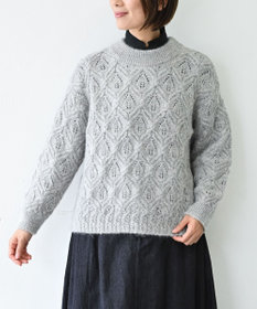 muuc 〈うっとり柔らか上質な極細繊維〉〈キッドモヘア×ウール×アルパカ×シルク〉リーフ模様編み セーター