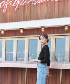 Tiaclasse 【洗える】配色ボタンニットトップス