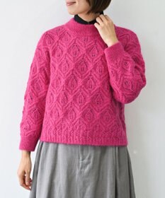 muuc 〈うっとり柔らか上質な極細繊維〉〈キッドモヘア×ウール×アルパカ×シルク〉リーフ模様編み セーター