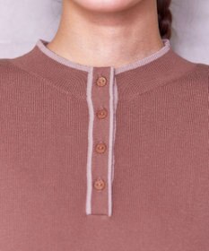 Tiaclasse 【洗える】配色ボタンニットトップス