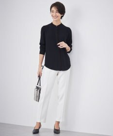 ICB 【接触冷感・UVケア・速乾・洗える】BackSatinAmunzen バンドカラーブラウス