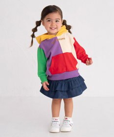 MIKI HOUSE HOT BISCUITS 【80-120cm】 マルチカラー配色切り替え ロゴパーカー