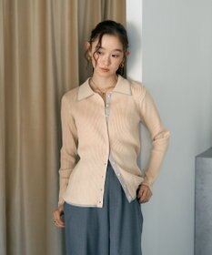 earth music&ecology バイカラートリムロングニットカーディガン