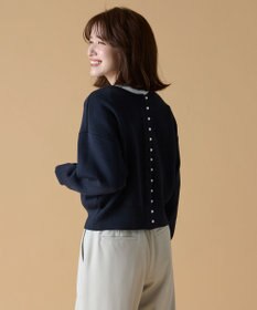 ANY L 【前後着用可能/洗濯機可】２WAYパールニットカーディガン