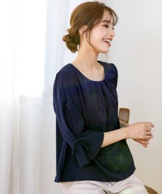 Tiaclasse 【洗える】リボン付きタックフレア袖ブラウス