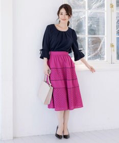 Tiaclasse 【洗える】リボン付きタックフレア袖ブラウス