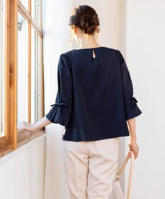 Tiaclasse 【洗える】リボン付きタックフレア袖ブラウス