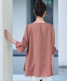 Tiaclasse L 【洗える】リボン付きタックスリーブチュニックブラウス