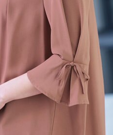 Tiaclasse L 【洗える】リボン付きタックスリーブチュニックブラウス