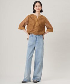 自由区 S 【洗える】ジオメトリックフラワーレースプルオーバー ブラウス