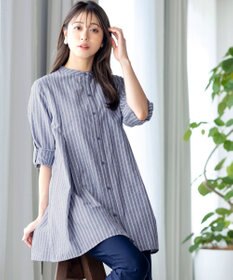 Tiaclasse 【新色追加・洗える】バンドカラーシャツチュニックブラウス