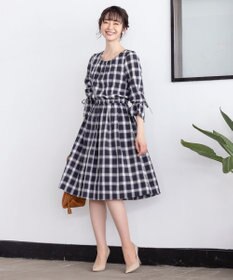 Tiaclasse 【洗える】女性らしさ引き立つリボン袖ギャザーワンピース