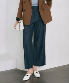 ICB 【洗える】 コットンリアクティブデニム ワイドストレートパンツ インディゴ系
