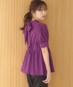 Feroux 【洗える】ペプラム ボウタイブラウス